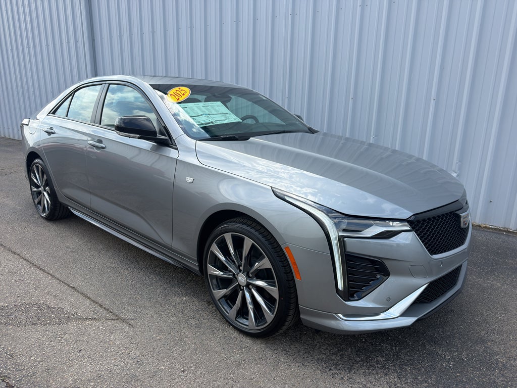 2025 Cadillac CT4 Sport in Argent Silver Metallic — front three-quarter view