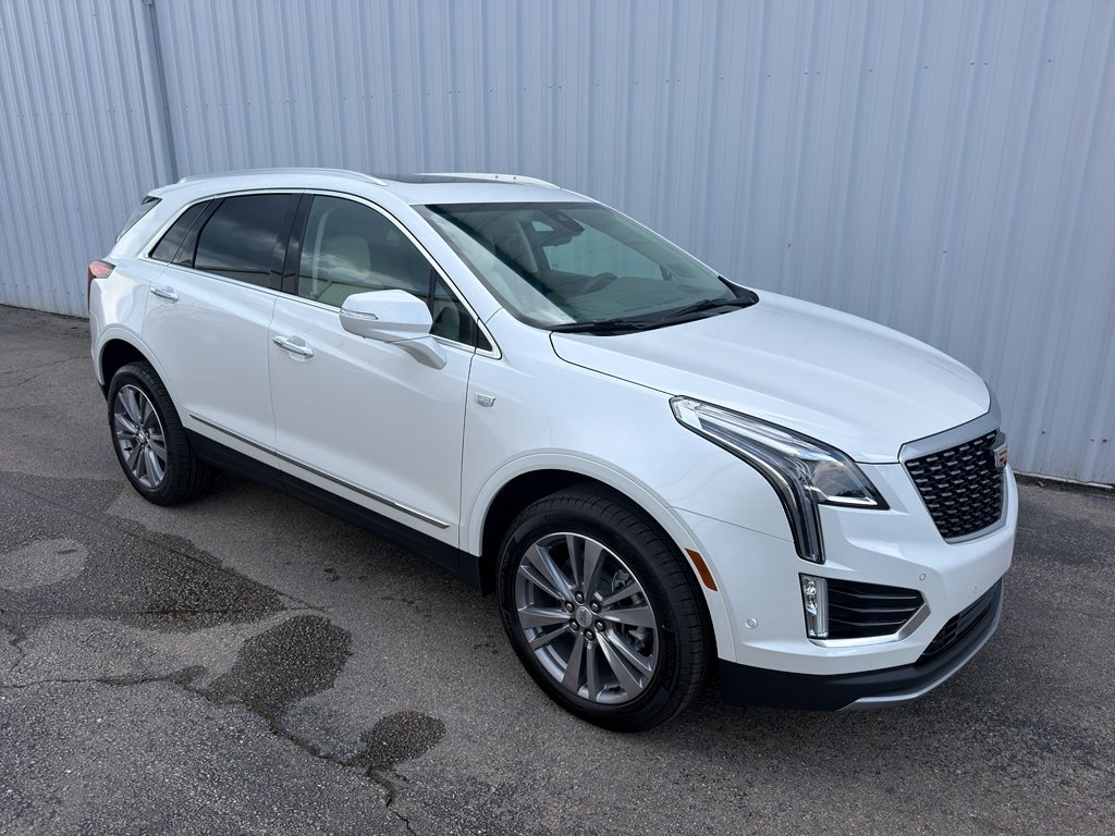 2026 Cadillac XT5 Premium Luxury in Crystal White Tricoat — front three-quarter view