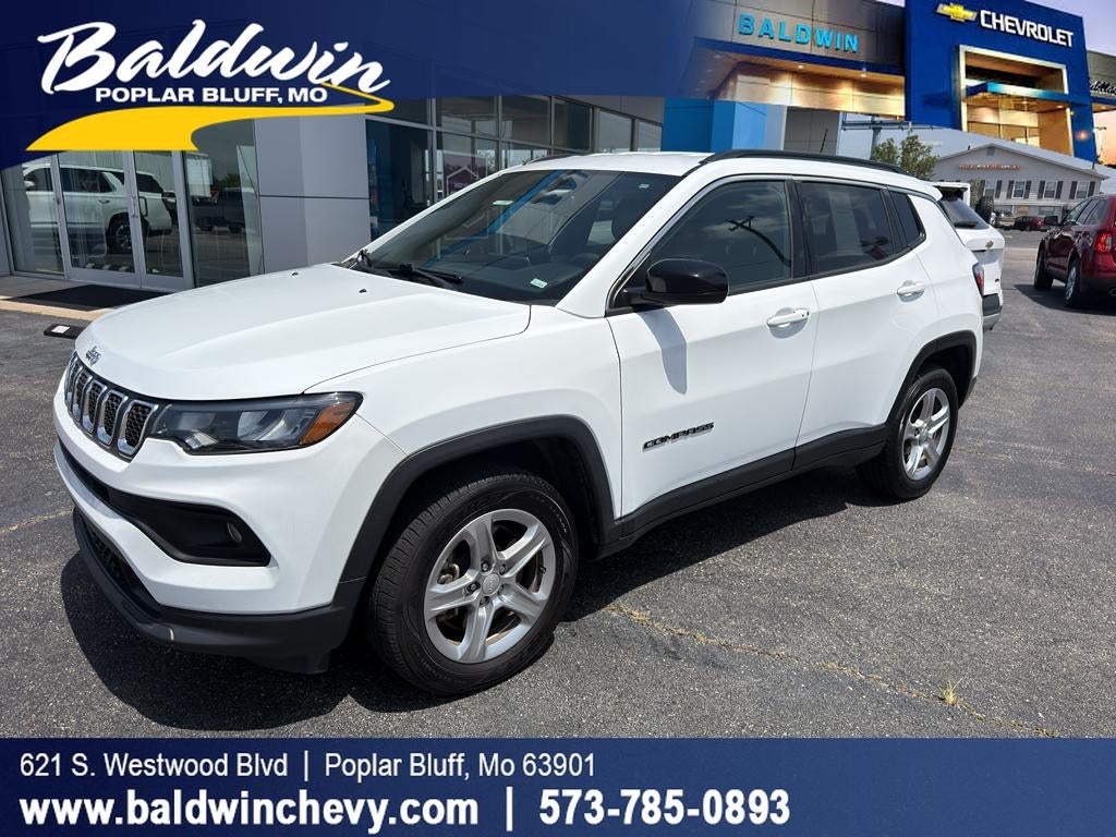 2024 Jeep Compass Latitude in White — front three-quarter view